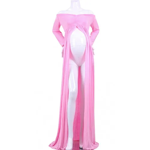 Puseky платье для беременных, для фотосессии, платье макси для беременных, с разрезом спереди, шифоновое, необычное, для женщин, для беременных, для фотосессии - Цвет: Pink