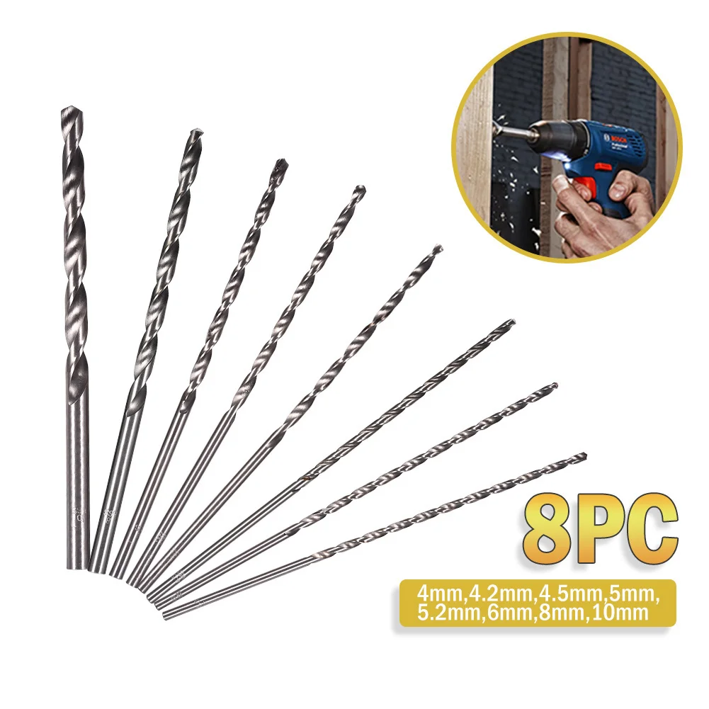 8pcs 4 10mm HSS Twist Drill Bit Extra Long 200mm Straight Shank Drill
