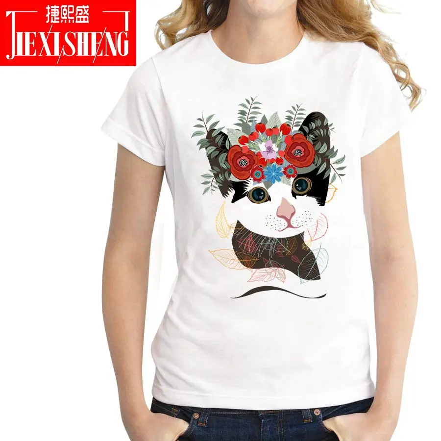 2018 Harajuku Cat Printed T-shirts Casual Summer Short Sleeve T Shirt Tops Plus Size