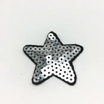 

100pcs Silver Star Iron On Sequins Patches Badge For Clothing Applique Germent DIY Sequined Sticker Patch Sewing 50mm