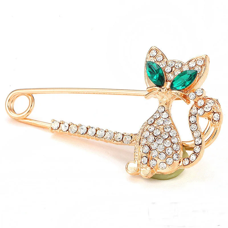 

Fashion 2016 Women Girl New Gold Silver Plated Rhinestone Crystal Green-eyes Cat Brooch Pin Christmas Gift