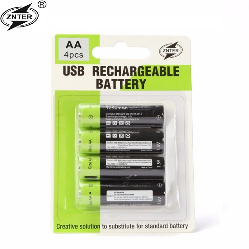 ZNTER Mirco USB аккумуляторная батарея AA батарея 1250mAh AA 1,5 V игрушки удаленные аккумуляторы с контроллером литий-полимерная батарея