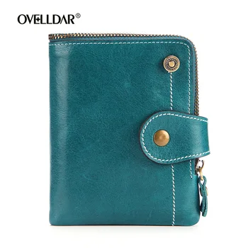 

RFID Wallet Women Leather Short Purse Oil Wax Leather Zipper Wallets