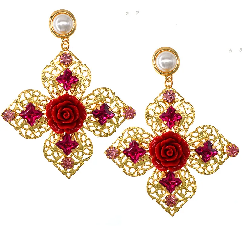 

Fashion vintage pearl cross long earrings for women