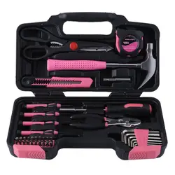 Розовый Многофункциональный 39 шт. набор инструментов отвертки рулетка бытовой набор ручного инструмента с Пластик Toolbox футляр для