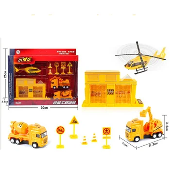 

Yellow Engineering Truck Tractor Models Helicopter Road Sign Set Gifts for Children Toys