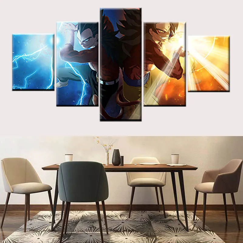 

5 pieces of high-definition canvas print canvas art Dragon Ball z Super Saiyan painting Goku and Vegeta picture Nordic poster
