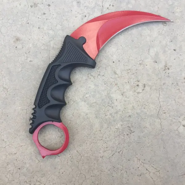 CS GO контр страйк черный нож Karambit шейный нож с оболочкой Тигр выцветание зуб настоящая игра нож с фабрики подарок - Цвет: Red