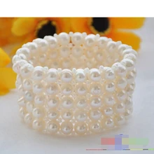 Стрейч 5row 7." 8 мм круглый белый браслет пресноводного жемчуга благородный стиль Природный тонкой jewe Быстрая