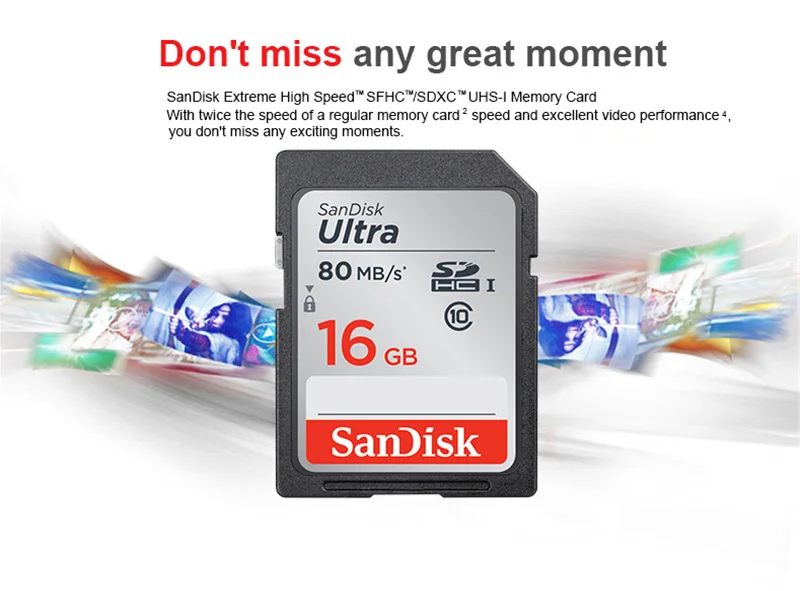 SanDisk Ultra Карта памяти SDHC/SDXC SD карта класс 10 16 ГБ 32 ГБ 64 Гб 128 Гб карты C10 UHS-I 80 МБ/с./с флеш-карта для камеры Full HD