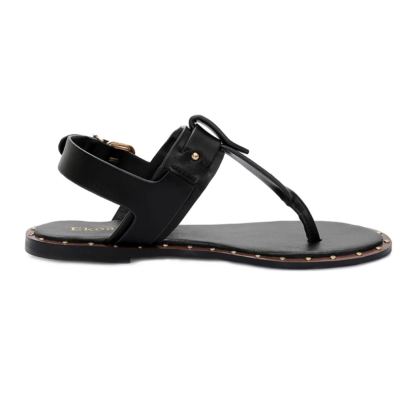 Ekoak/Новые модные кожаные сандалии; женские летние модельные туфли; женская пляжная обувь; сандалии на плоской подошве; женские вьетнамки