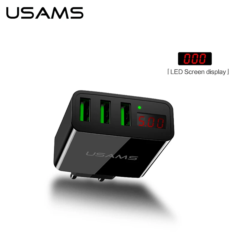 

USAMS 3 USB LED display travel EU US charger max 5V 3A Smart Fast charging Universal Travel charger for iphone huawei xiaomi