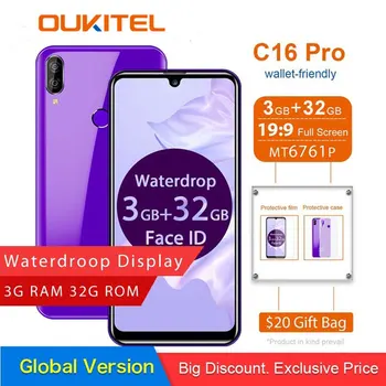 

OUKITEL C16 Pro Smartphone 3GB 32GB MTK6761P Quad Core 5.71" Waterdrop Screen 19:9 Fingerprint LTE 2600mAh Face ID Mobile Phone