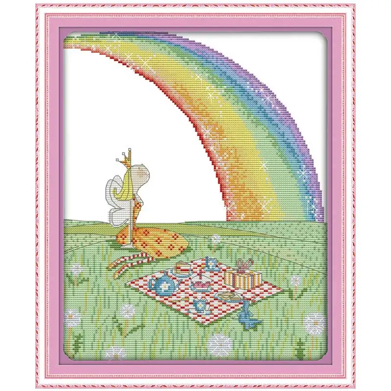 

The little princess of rainbow Counted Cross Stitch 11CT 14CT Cross Stitch Set Wholesale Cross-stitch Kit Embroidery Needlework
