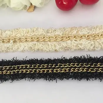 

5Yards Korean Ribbon Gold Metal Chain Lace Sweater Lace Trims Vintage Clothing Accessories Dentelle Applique Black Beige