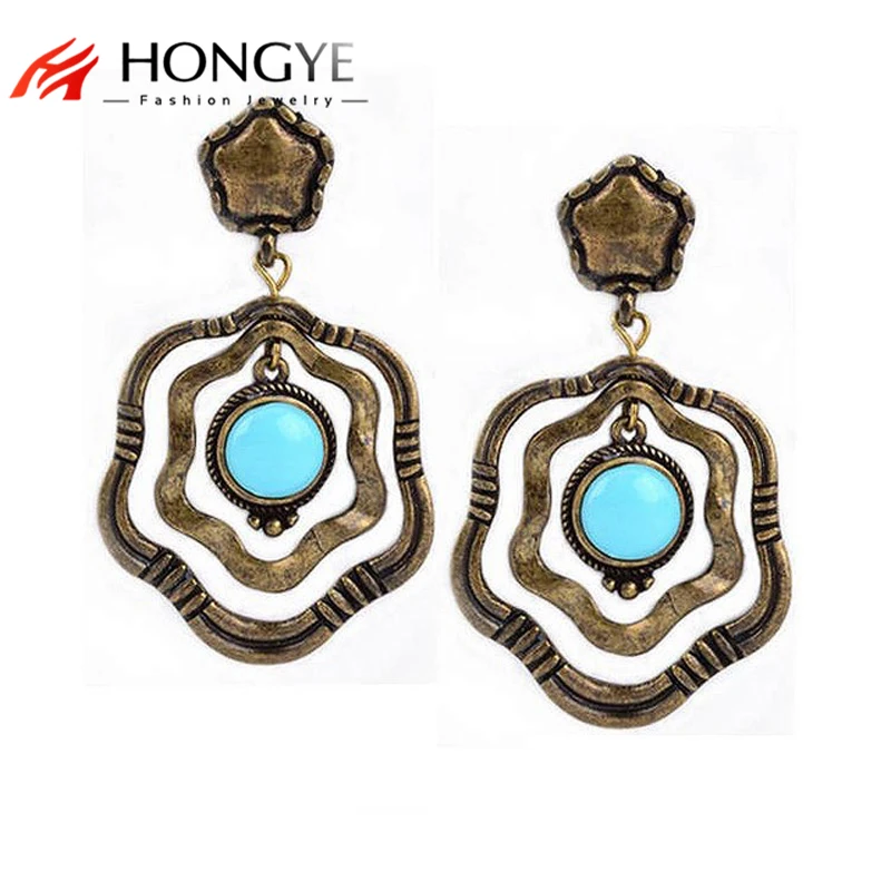 HONGYE 2018 Модный этнический винтажный милый кулон с голубым камнем массивный цветок
