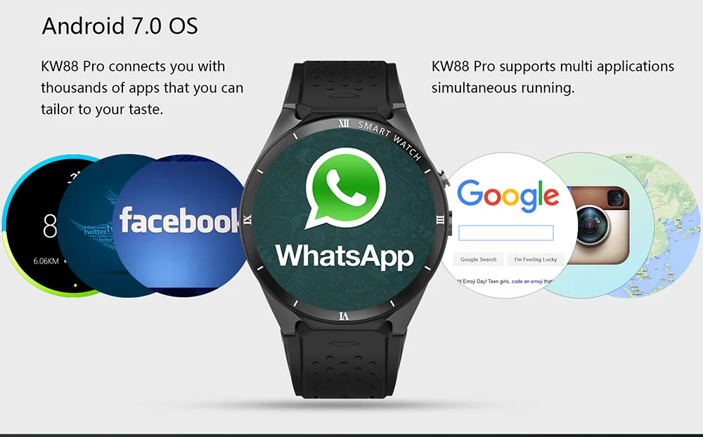 KingWear KW88 Pro 3g gps wifi Смарт-часы телефон Android 7,0 MTK6580 четырехъядерный 1 Гб 16 Гб 2,0 МП камера Видеозвонок спортивные Смарт-часы