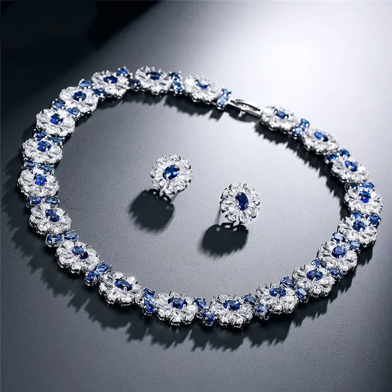 

Fashion Necklace Earrings Set European And American Fashion Beautiful Flower Necklace Earrings Set Wedding Bridal Party Jewelry