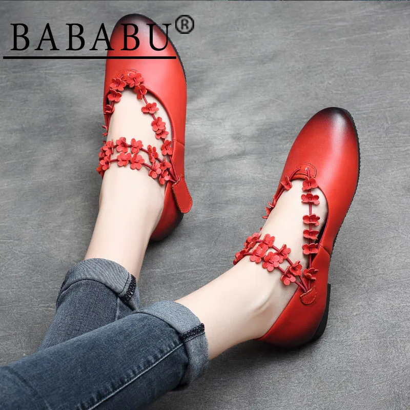 

BABABU 2018 New Style Women Slip-on Loafers Shoes Handmade Genuine Leather Women Flats Shoes Comfortable Women Casual Footwear