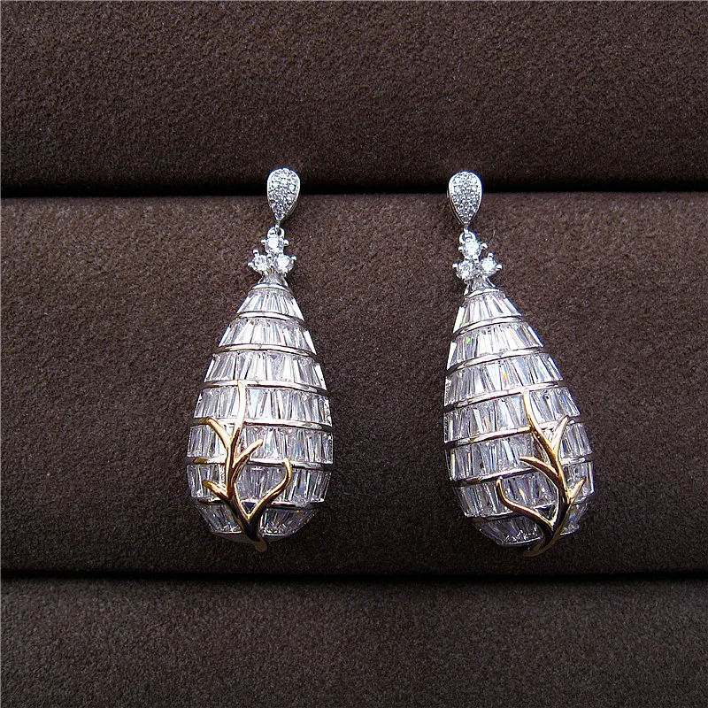 

Fashion Baguette stones drop earrings AAA cubic zirconia ,D0013