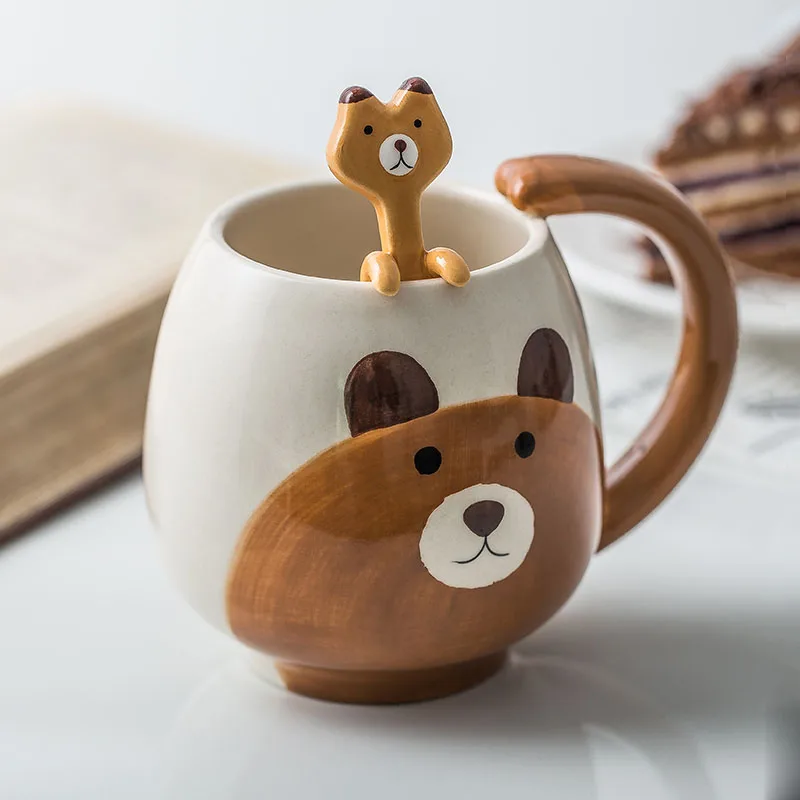 YEFINE фирменные чашки для чая с милыми животными, керамические чашки и кружки, кофейная кружка с рисунком кота, свиньи, медведя, лягушки, панды, посуда для напитков, Прямая поставка - Цвет: Mini Bear