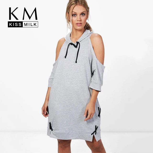 kissmilk women plus size cold shoulder casual hoodie sweatshirt sweatshirt dress plus size
