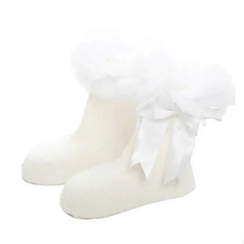 Коллекция года, носки для новорожденных на крестины, Calcetines Bebe, хлопковые носки с оборками, Chaussette Bebe, Вязаные кружевные гетры, теплые носки для девочек - Цвет: white