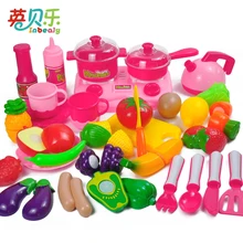 34PCS/set Miniature Pretend Play Kitchen Toys Tableware Cutting Fruit Food Vegetable Tea Set Funny Cooking Education Toys