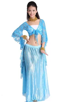 

Belly Dance Costumes Dance Skirt Costumes Cotton Clothes Set Quality Clothing Lace Butterfly Sleeve Top Bronzier Dress Ears