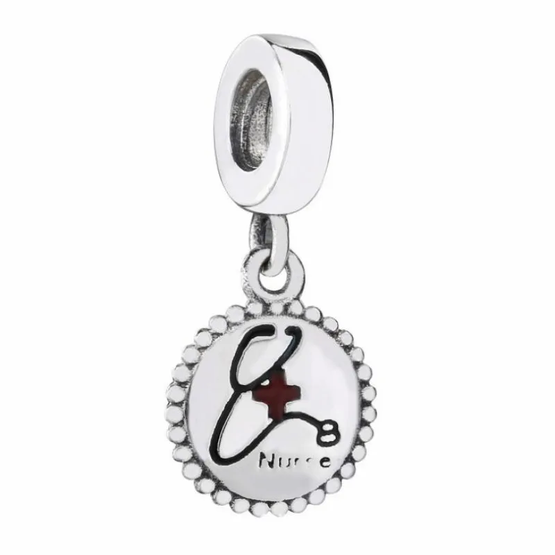 

2018 Summer New 925 Silver Charm DIY Beads Jewelry Enamel Doctor Stethoscope Pattern Pendant Fits Pandora Bracelets & Necklaces