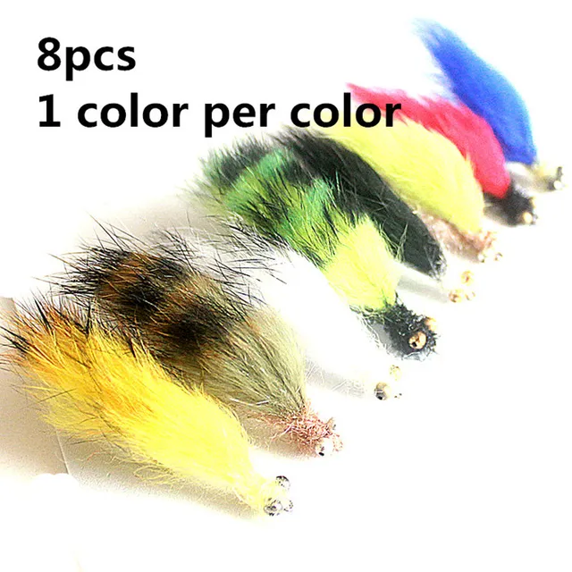 KKWEZVA 8Pcs Rabbit Fur Hare Zonker Stripes for Fly Tying Material Production Streamer Fishing Flies fly fishing Insect lure 8PCS