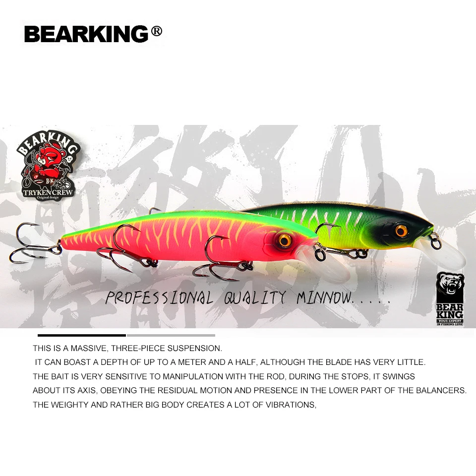 Bearking 2018 جديد حار نموذج 128 مللي متر 23g المهنية جودة الصيد السحر الطعم الثابت الغوص 1.5 m جودة wobblers أسماك