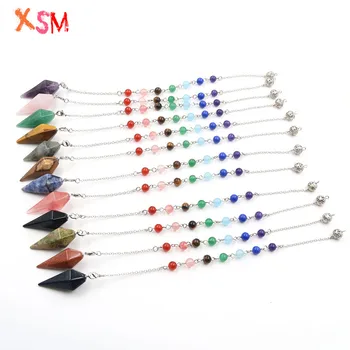 

Wholesale 10 Pcs/Lot 7 Chakra Reiki Pendulum Pendant Natural Mixed Crystal Stone Hexagon Pyramid Women Yoga Balancing Jewelry