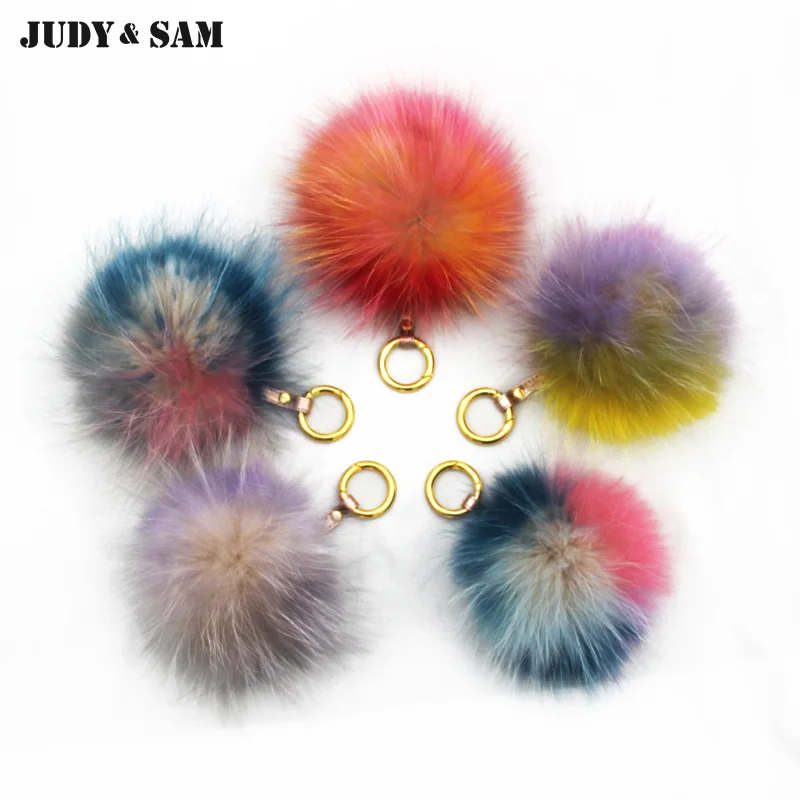 

Brand New Design Charm Bag Real Raccoon Fur Pom Accessories Chain Mixed Colors Big Size Ball Bag Accessories Key chain Fur