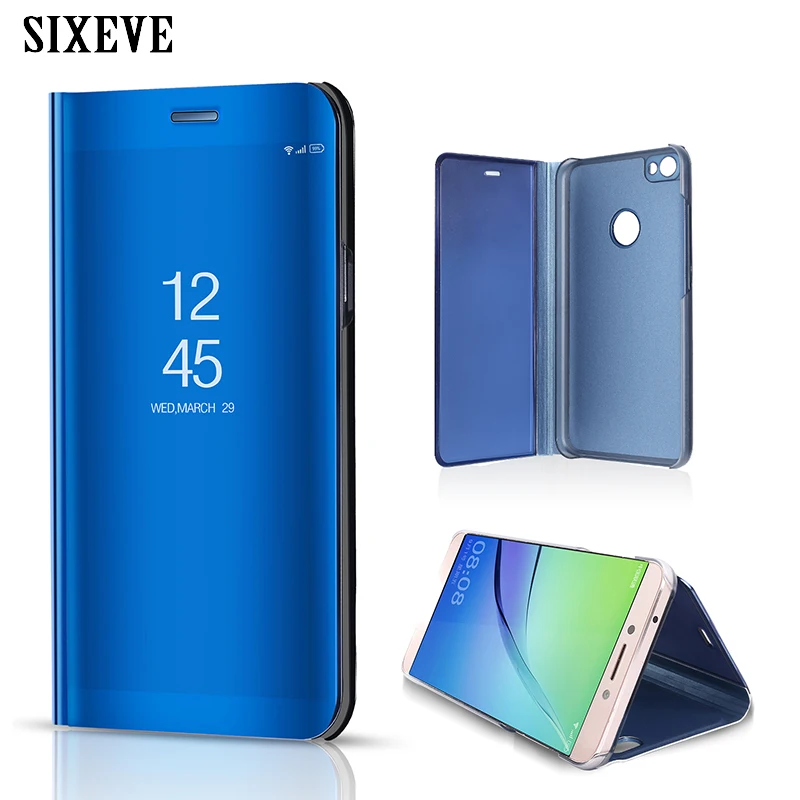 

Mirror Flip Case For Xiaomi Redmi 4X 5 Plus 6 Pro 6A S2 Mi 8 Luxury Plating Shockproof Clear Smart View Stand Cell Phone Cover