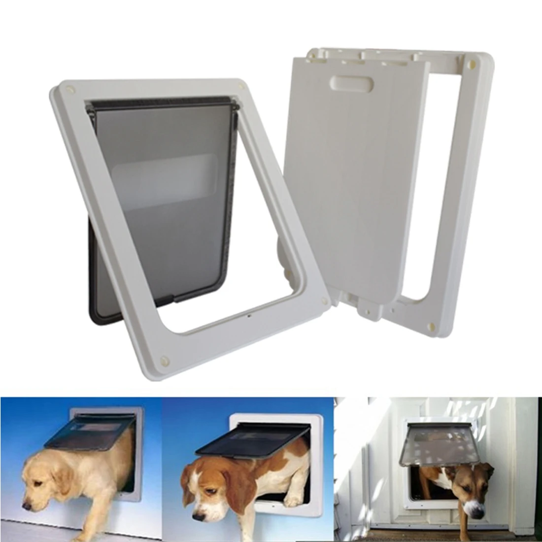 Auto Lockable Dog Door Pet Gates Door Transparent Flap Dog Door Easy Install Crates Dog Small Pet Tunnel ABS Plastic