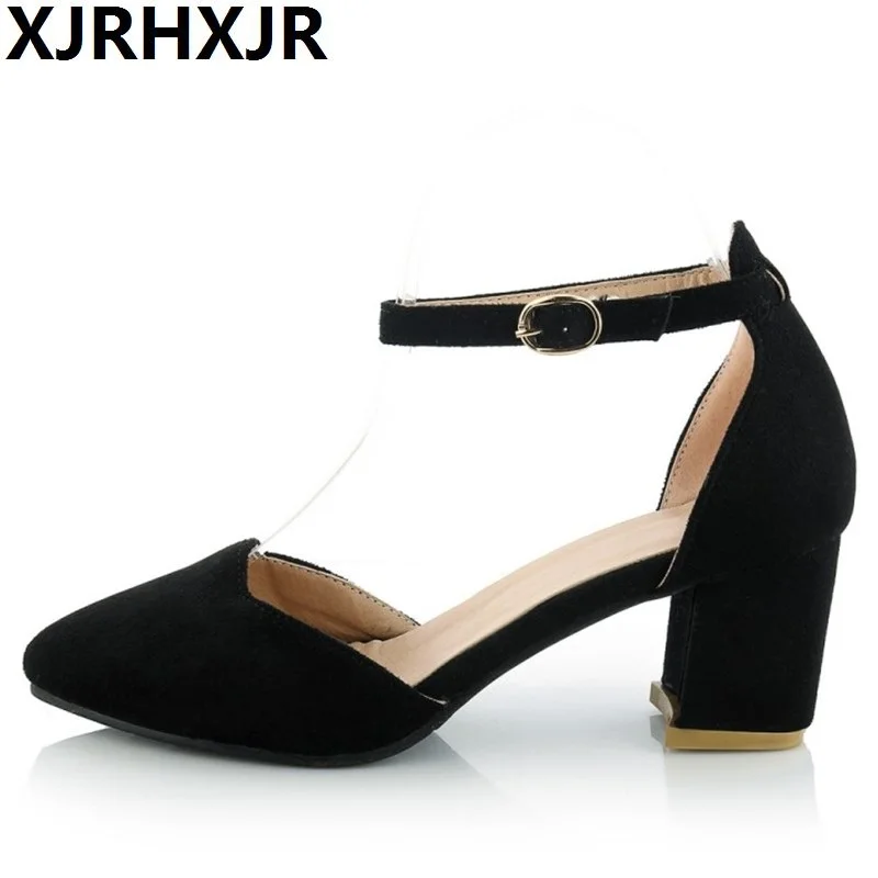 

XJRHXJR Women Sandals Fashion Pointed Toe Women Shoes Thick Heel Women Casual Scrub Shallow Mouth Dress Shoes Pumps Size 34-43