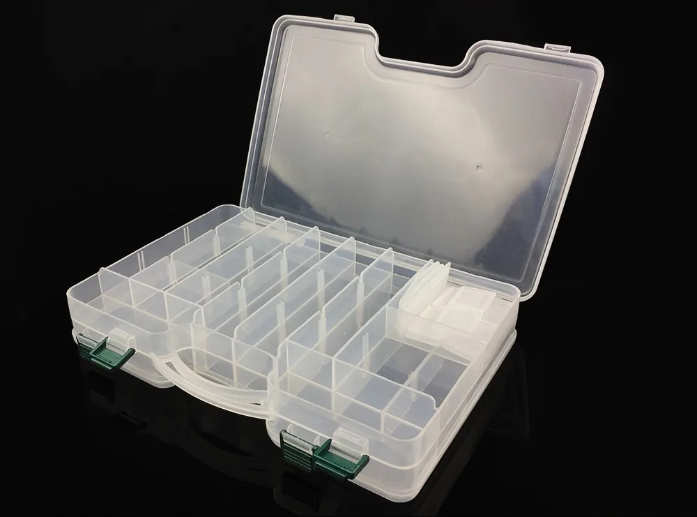 29.5*19*6cm Big Clear Plastic Fishing Tackle Boxes Double Sided 14 Slots Case Bait Tool Universal Fishing Lure Box Accessories