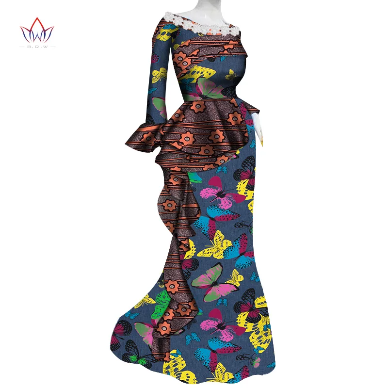 2019 Новые африканские платья для женщин Базен riche стиль femme африканская одежда изящный Леди Печатный воск плюс размер вечернее платье WY4588