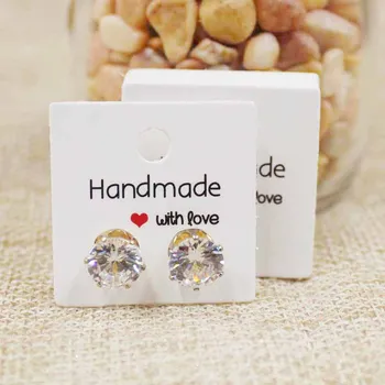 

DIY white/brown handmade stud earring card cute square jewelry packing& display earring package card 200pcs per lot 3*3cm