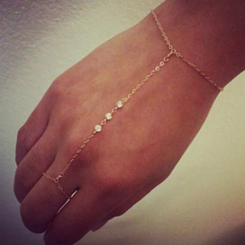 

Celebrity Multi Chain Tassel Bracelet Bangle Slave Finger Hand Harness Crystal Gold ns18