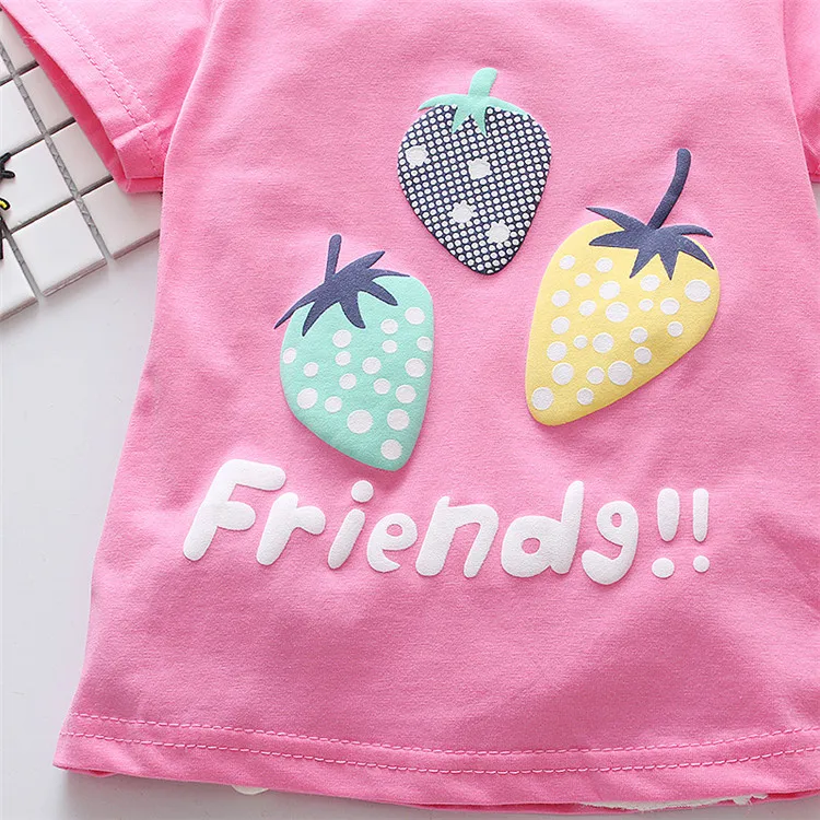 Fanfiluca/футболки для маленьких девочек Футболка с рисунком клубники летние футболки с короткими рукавами хлопковая одежда для маленьких девочек