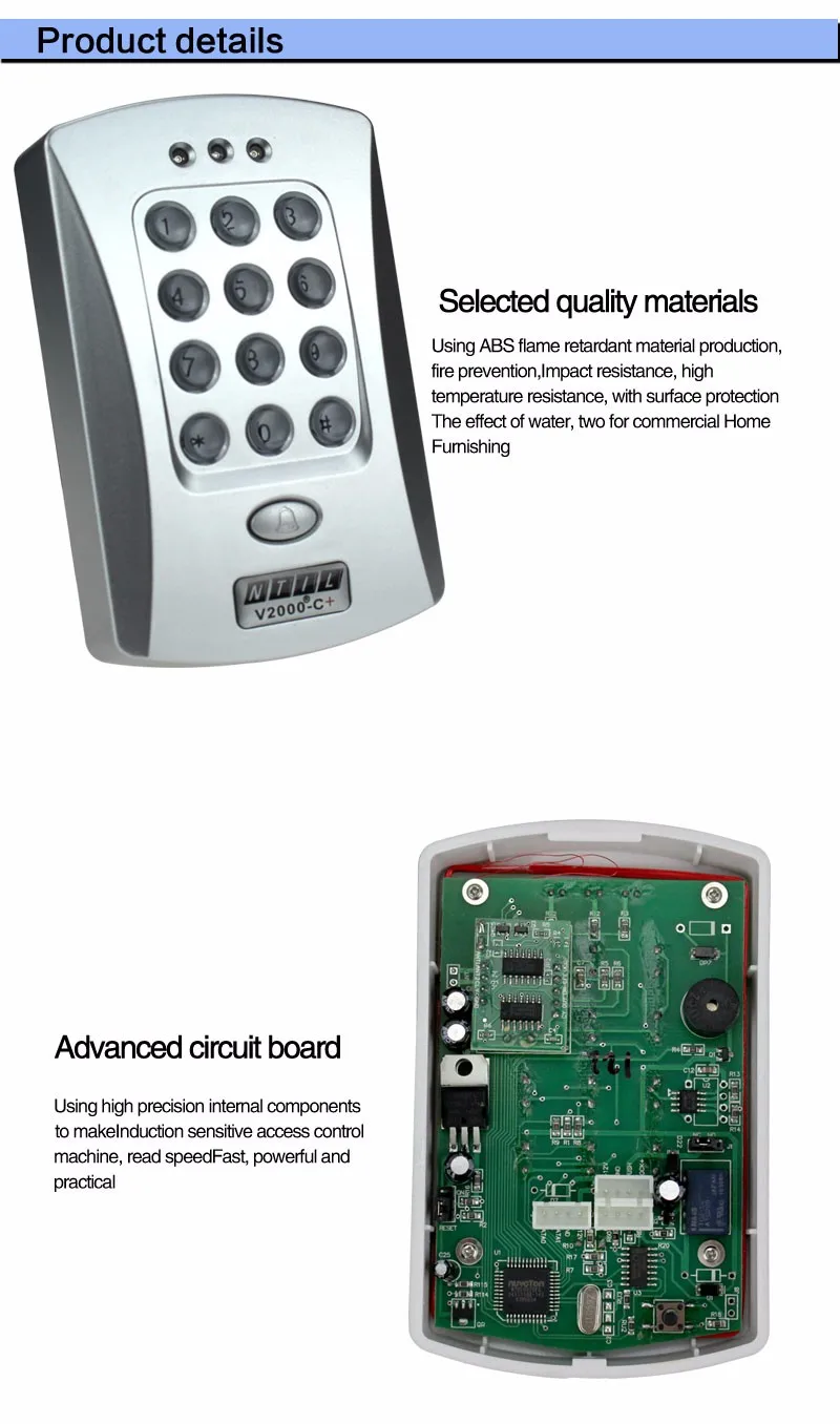 V2000-C RFID card reader keypad controller for access control door locks system support extra reader 1000 users digital locks - Famidy.com