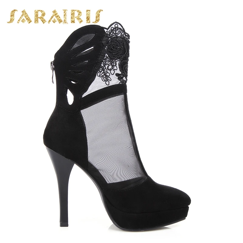 SARAIRIS/женские летние ботинки на платформе женские пикантные повседневные Черные ботильоны на тонком высоком каблуке Женская обувь