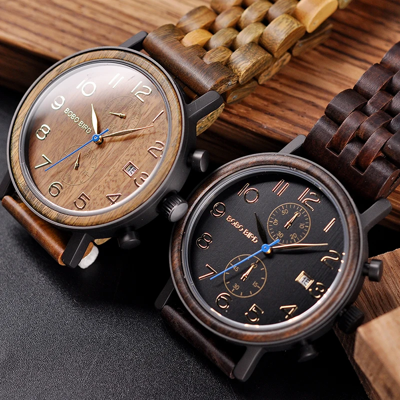 BOBO BIRD Mens Watches Top Luxury Brand Men Wood Band Watches Wooden Wrist Watch Men's Great Gifts Relogio Masculino