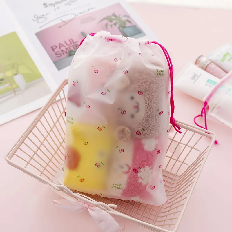 XZP Travel Transparent Scrub Cherry Cosmetic Bag Makeup Case Women String Make Up Bath Organizer Storage Pouch Toiletry Wash Kit