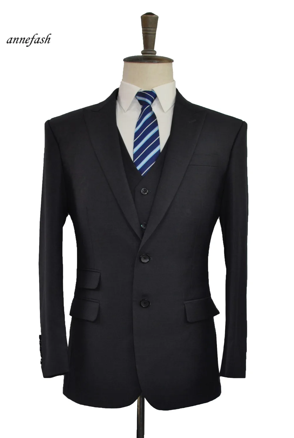Индивидуальный заказ высокого качества камвольно 150's чистая шерсть черный мужской деловой костюм портной Slim Fit Свадебные костюмы куртка Штаны жилет