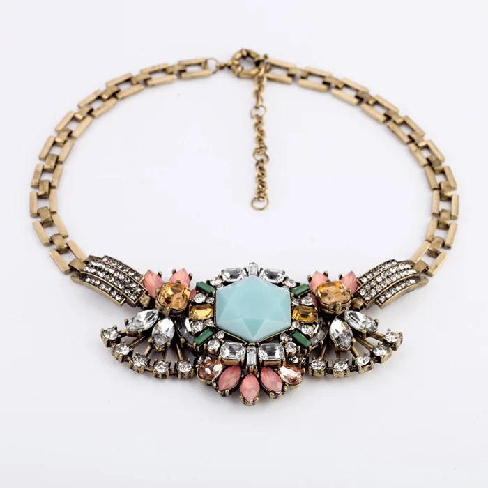 

New Arrival Flower Charm Marquise Fashion Antique Gold Color Transparent/Color Resin Pendant Necklaces For Women Fashion Jewelry
