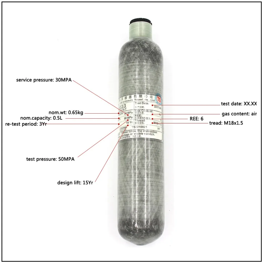 PCP Пейнтбол Бак M18x1.5 высокого давления углеродного волокна бак 0.35L 0.5L углеродного волокна завернутый HPA цилиндр заполнения воздуха 300 бар 4500psi