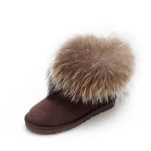 Botas de Mujer de Invierno Botines Cortos de Lana Forrada Naturaleza Real Plus Size35-44 de Nieve Para Las Mujeres Planas de Piel de zorro Ovejas Bajo zapatos